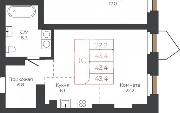 
   Продам студию, 43.4 м², им В.Н.Баварина пл, 8

. Фото 5.