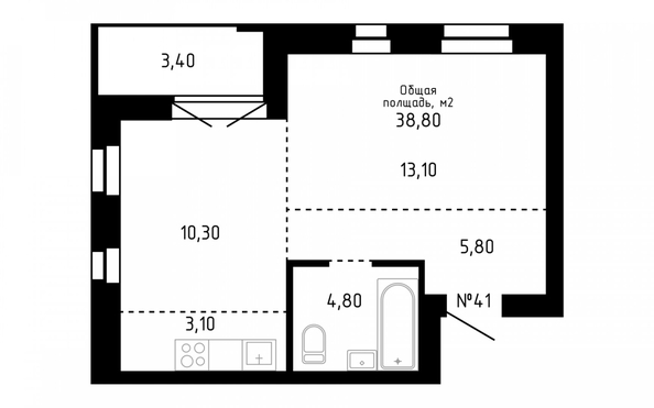 
   Продам 2-комнатную, 38.8 м², Smart (Смарт)

. Фото 2.