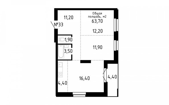 
   Продам 3-комнатную, 63.7 м², Smart (Смарт)

. Фото 1.