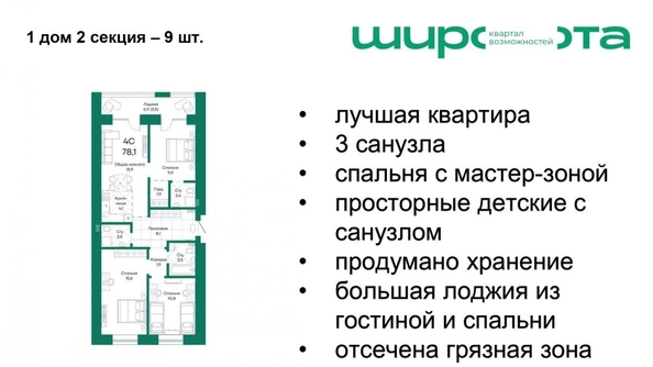 
   Продам 4-комнатную, 78.1 м², Широта, корпус 1

. Фото 1.