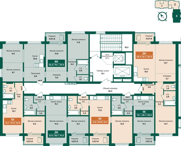 
  Продается 2-комн. квартира, 63.5 м², ЖК Камчатка, корпус 3
. Фото 1.