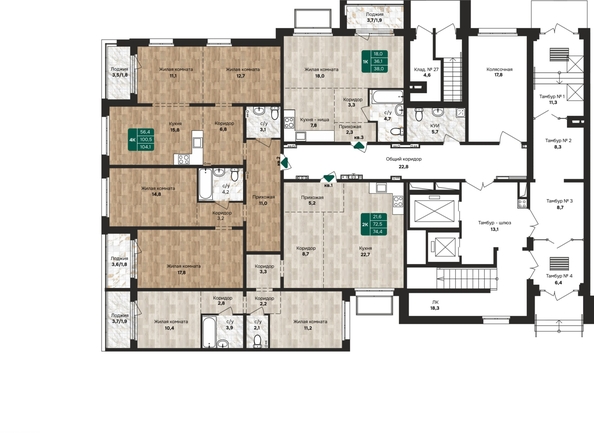 
  Продается 4-комн. квартира, 104.1 м², ЖК Камчатка, корпус 1
. Фото 1.