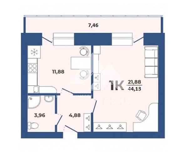 
  Продается 1-комн. квартира, 44.13 м², Партизанская/Циолковского ул, д. 21А
. Фото 1.