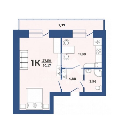 
  Продается 1-комн. квартира, 50.17 м², Партизанская/Циолковского ул, д. 21А
. Фото 2.