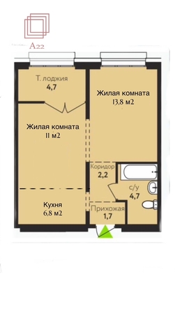 
  Продается 2-комн. квартира, 45 м², Солнечная Поляна/Энтузиастов ул, д. 69
. Фото 5.
