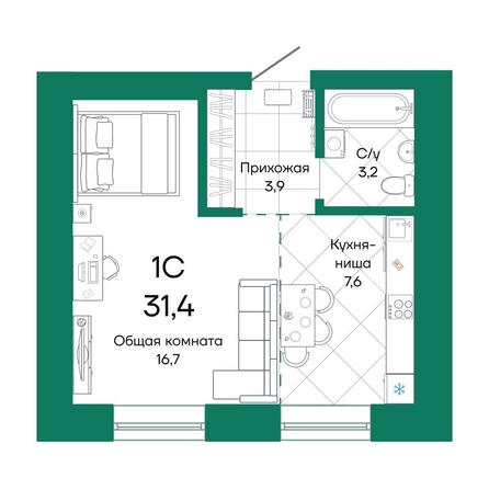 
  Продается студия, 31.4 м², ЖК Широта, корпус 1
. Фото 1.