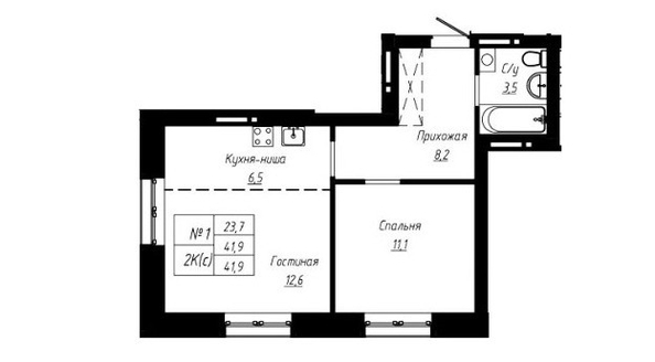 
  Продается 2-комн. квартира, 42 м², ЖК Современник
. Фото 1.