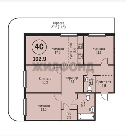 
  Продается 4-комн. квартира, 105 м², Сергея Семенова ул, д. 27/1
. Фото 8.