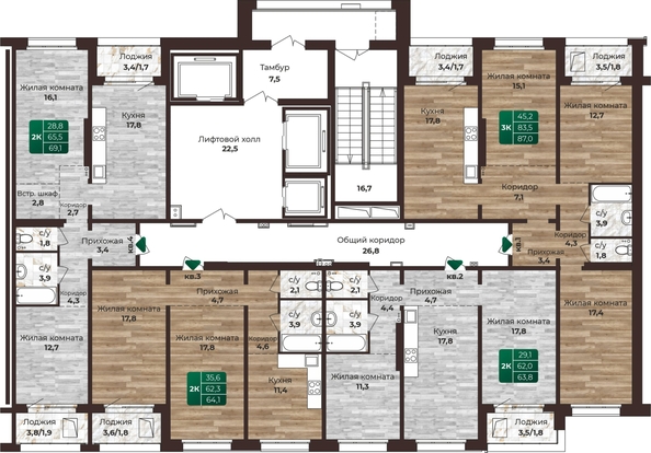 
  Продается 2-комн. квартира, 64.1 м², ЖК Шервуд, (Нагорная 6-я, 15в корп 1)
. Фото 1.