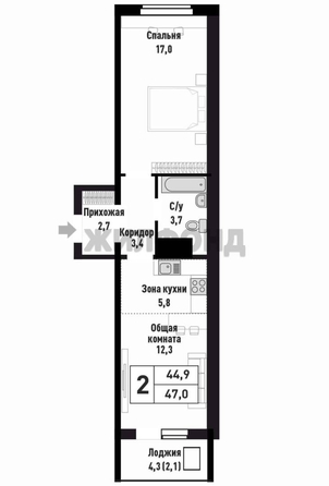 
  Продается 2-комн. квартира, 47 м², Христенко ул
. Фото 13.