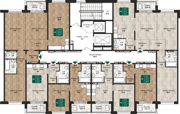
  Продается 3-комн. квартира, 87.3 м², ЖК Камчатка, корпус 1
. Фото 1.