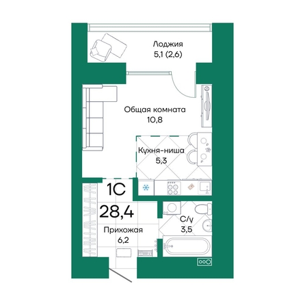 
  Продается студия, 28.4 м², ЖК Широта, корпус 2
. Фото 1.