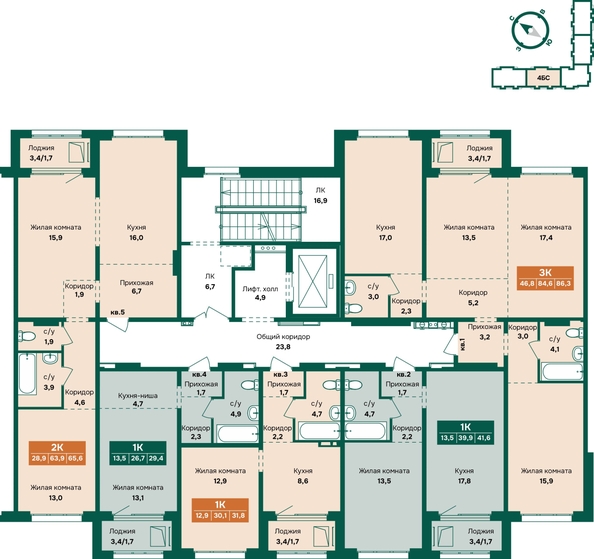 
  Продается 2-комн. квартира 65.6 м², в ЖК Камчатка, корпус 6/3. Фото 1.