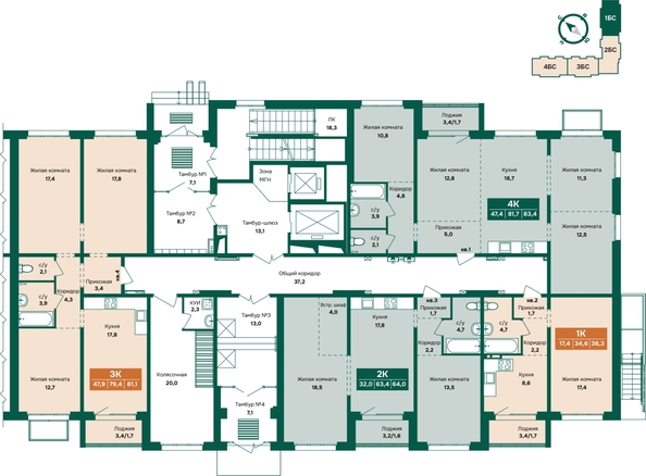 
  Продается 2-комн. квартира 64.3 м², в ЖК Камчатка, корпус 4. Фото 1.