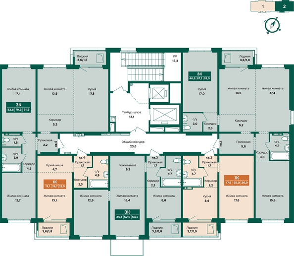 
  Продается 3-комн. квартира 81.6 м², в ЖК Камчатка, корпус 5. Фото 1.
