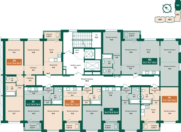 
  Продается 3-комн. квартира 82.4 м², в ЖК Камчатка, корпус 4. Фото 1.