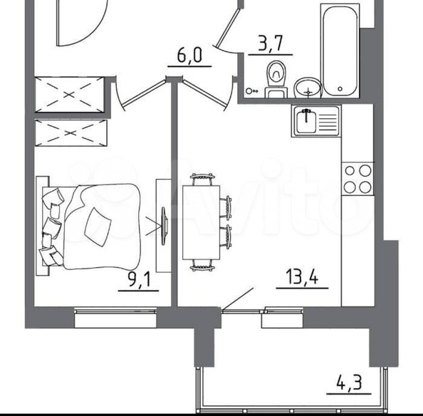 
   Продам 1-комнатную, 36.5 м², АВИАТОR, дом 1

. Фото 3.