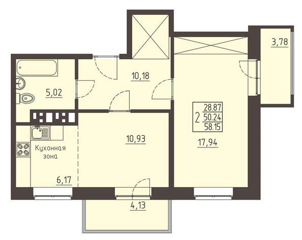 
   Продам 2-комнатную, 58.15 м², Очаг, блок-секция 7

. Фото 1.