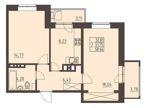 
   Продам 2-комнатную, 58.64 м², Очаг, блок-секция 8

. Фото 1.