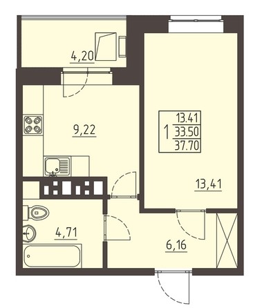 
   Продам 1-комнатную, 37.7 м², Очаг, блок-секция 7

. Фото 1.