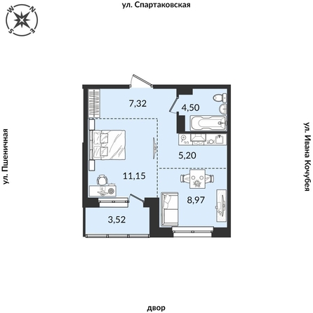 
   Продам 2-комнатную, 44.44 м², Источник, дом 1

. Фото 1.