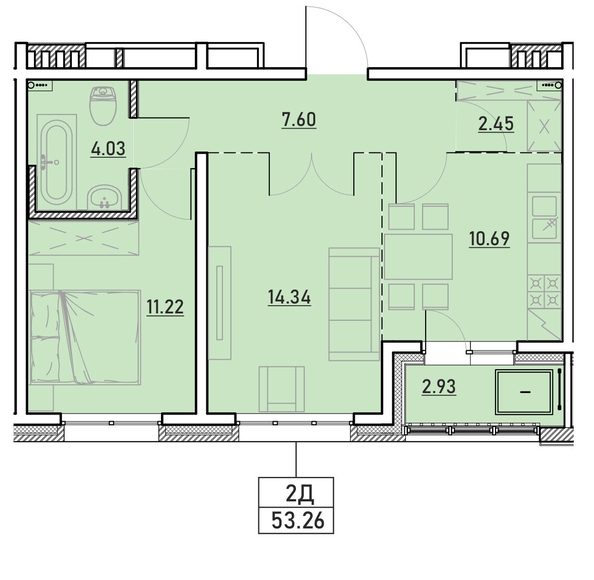 
   Продам 2-комнатную, 53.26 м², Zenith (Зенит), 2 этап

. Фото 1.