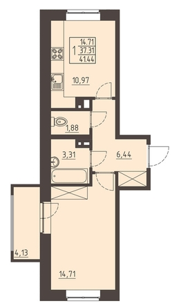 
   Продам 1-комнатную, 41.44 м², Очаг, блок-секция 7

. Фото 1.