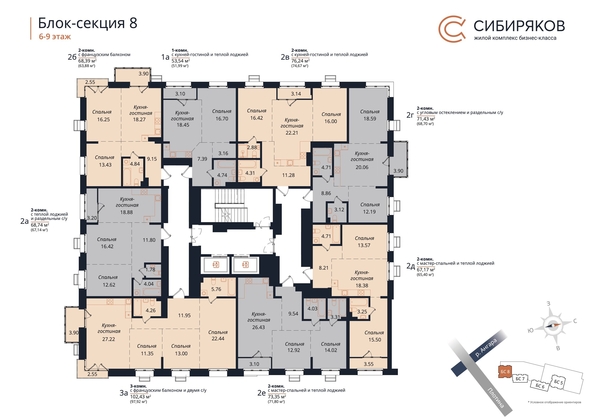 
   Продам 2-комнатную, 76.24 м², Сибиряков, блок-секция 8

. Фото 1.