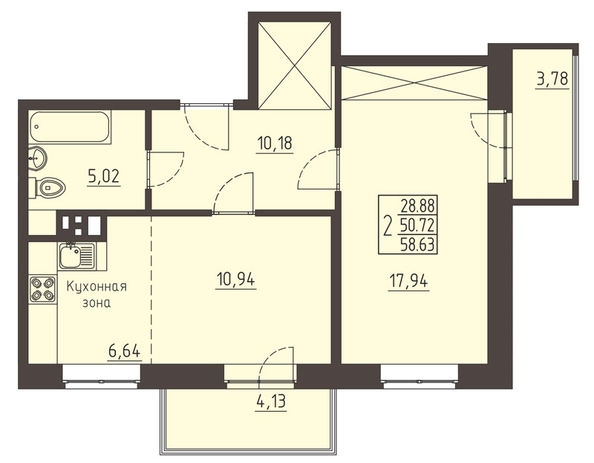 
   Продам 2-комнатную, 58.3 м², Очаг, блок-секция 8

. Фото 1.