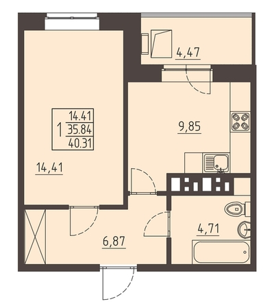 
   Продам 1-комнатную, 40.6 м², Очаг, блок-секция 8

. Фото 1.