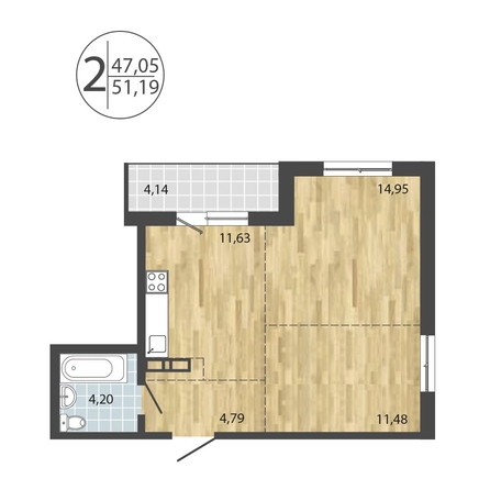 
  Продается 2-комн. квартира, 51.19 м², ЖК ЛЕРМОНТОВ ПАРК, дом 1
. Фото 11.