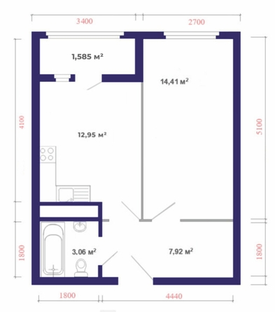 
  Продается 1-комн. квартира, 41.51 м², ЖК Юго-Западный, дом 17
. Фото 3.