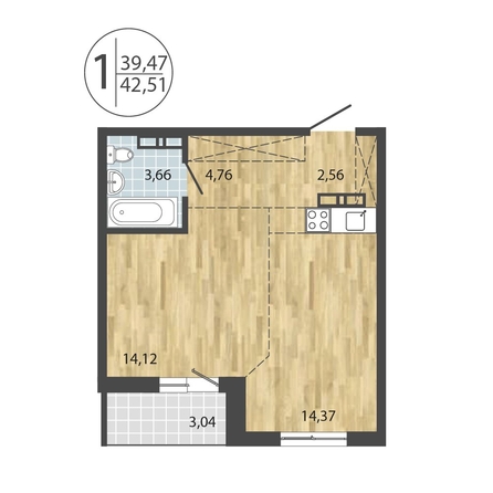 
  Продается 1-комн. квартира, 42.51 м², ЖК ЛЕРМОНТОВ ПАРК, дом 1
. Фото 12.