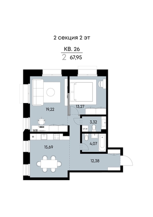 
  Продается 2-комн. квартира 67.95 м², в ЖК ВЕКТОР премиум-квартал, дом 1. Фото 1.