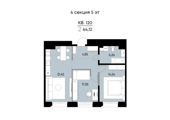 
  Продается 2-комн. квартира 64.12 м², в ЖК ВЕКТОР премиум-квартал, дом 2. Фото 1.