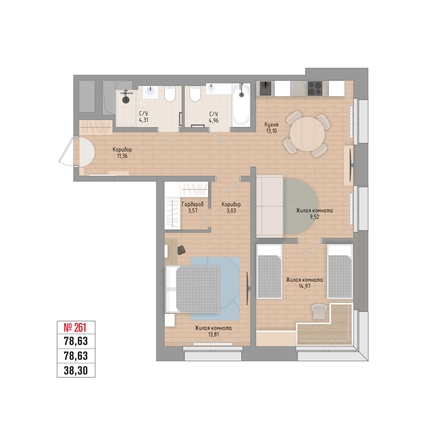 
  Продается 3-комн. квартира 78.63 м², в ЖК Стрижи Сити, блок-секции 6,7. Фото 1.