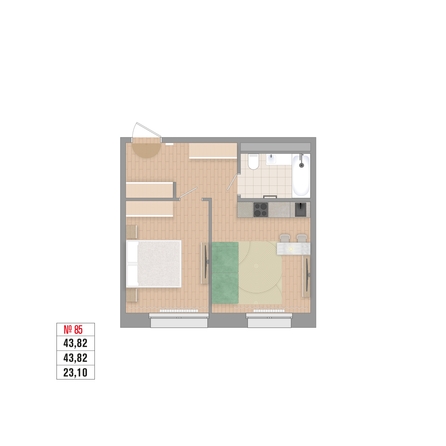 
  Продается 2-комн. квартира 43.82 м², в ЖК Стрижи Сити, блок-секции 6,7. Фото 1.