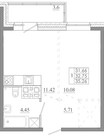 
  Продается 1-комн. квартира 35.26 м², в ЖК Мега, дом 7. Фото 1.