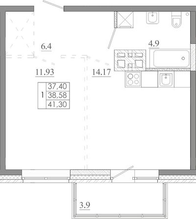 
  Продается 1-комн. квартира 41.3 м², в ЖК Мега, дом 5. Фото 1.
