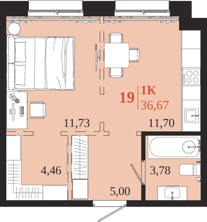 
  Продается 1-комн. квартира 36.67 м², в ЖК 1661. Фото 1.