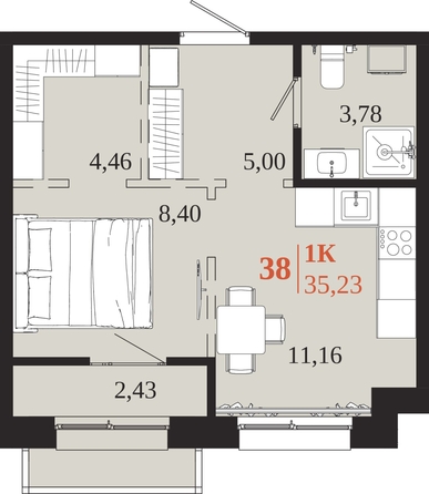 
  Продается 1-комн. квартира 35.23 м², в ЖК 1661. Фото 1.