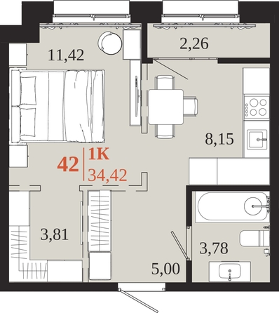 
  Продается 1-комн. квартира 34.42 м², в ЖК 1661. Фото 1.