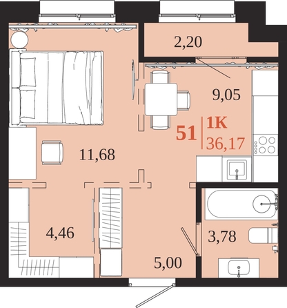 
  Продается 1-комн. квартира 36.17 м², в ЖК 1661. Фото 1.