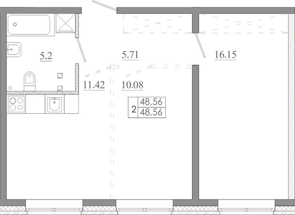 
  Продается 2-комн. квартира 48.56 м², в ЖК Мега, дом 8. Фото 1.