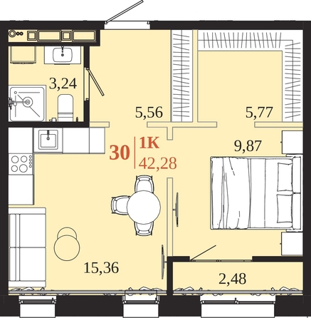 
  Продается 1-комн. квартира 42.28 м², в ЖК 1661. Фото 1.