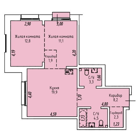 
  Продается 2-комн. квартира 64.7 м², в ЖК Стрижи Сити, блок-секции 8,9. Фото 1.