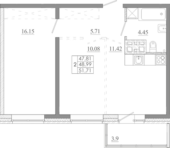 
  Продается 2-комн. квартира 51.71 м², в ЖК Мега, дом 5. Фото 1.