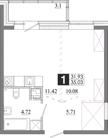 
  Продается 1-комн. квартира 35.03 м², в ЖК Первый Ленинский квартал, Дом 6. Фото 1.