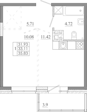 
  Продается 1-комн. квартира 35.83 м², в ЖК Мега, дом 8. Фото 1.