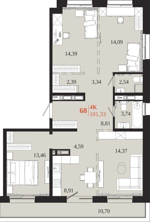 
  Продается 4-комн. квартира 101.33 м², в ЖК 1661. Фото 1.
